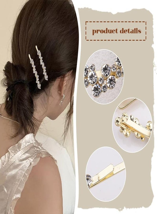 Kefley Rhinestone Hair Clips Bobby Pins for Women Small Thin Crystal Hairpins Barrettes Glitter Gold Metal Pins Side Clips Barrette Bridesmaid Bridal Wedding Prom Accessories 2 PCS - Image 5
